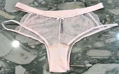 NEW Victoria Secret Very Sexy Lace & Mesh Cutout Cheeky Panty Millennial Pink XL