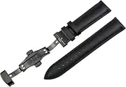 [RECHERE] Smooth Matt Leather Watch Band Replacement Strap Push Button Deployment Clasp Butterfly Black Buckle