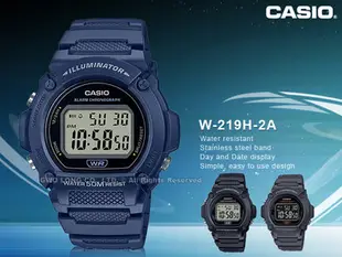 CASIO 卡西歐 手錶專賣店 W-219H-2A CASIO 電子錶 橡膠錶帶 防水50米 LED背光照明 W-219