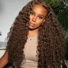 13x6 Kinky Curly Chocolate Brown Lace Front Wig Human Hair Wig30 Inch Deep Wave