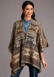 New! Women's Stetson Brown & gray AZTEC PRINT SWEATER PONCHO SHIRT One size