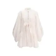 ZIMMERMANN Women Ivory Billow Dress Cotton Crush Lace Ruffle Mini Bodycon Size 2
