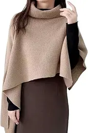 [Generic] Winter Knitted Cape Suitable For Sweaters And Shawls Knit Sweater Turtleneck Pullover Knit Top Coat Adopting High Neck