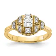 0.33ct. CZ Solid Real 14k Polished Art Deco .33ct Cushion Ctr Dia Engagement Ring