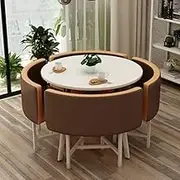Office Conference Dining Table and Chair, Round Reception Room Club Coffee Kitchen Table and 4 Chair, Save Space, Easy to Assemble (Color : Coffee)