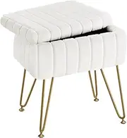 Greenstell Vanity Stool Chair Faux Fur with Storage, 15.7"L x 11.8"W x 19.4"H Soft Ottoman 4 Metal Legs with Anti-Slip Feet, Furry Padded Seat, Modern Multifunctional Chairs for Makeup, Bedroom White