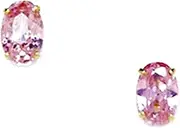 [JewelryWeb] 14k Yellow Gold Pink 6x4mm Oval Shape CZ Simulated Diamond Screw Back Earrings Stud Earring for Women