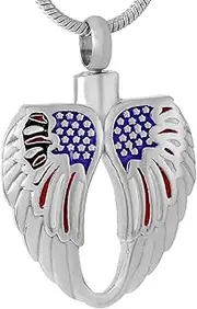 DOTUIARG Angel Wing Heart with The Flag Cremation Pendant Jewelrt for Human Ashes Urn Holder Keepsake Jewellery