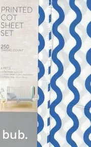 TARGET BUB. NAUTICAL BLUE WAVY LINES 250 THREAD COUNT PRINTED COT SHEET SET NEW