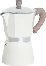 Gebaozhen Moka Pot Stovetop Espresso Maker with Wooden Handle & Single Safety Valve – Coffee Brewer for Gas/Electric/Camp Stoves (Cream White-6 Cups)