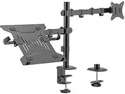 Brateck 75x75/100x100 Vesa Compatible Steel Monitor Arm with Laptop Tray for 17-32 Inch Monitor and 10-15.6 Inch Laptop, Black