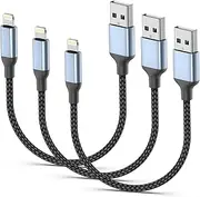 1FT Short iPhone Charger Cord, [MFi Certified] 3Pack USB to Lightning Cable Short 1 Foot iPhone Charging Cable Fast Charging Small iPhone Cords for iPhone 14/13/12/11Pro/X/XR/8/7/6s/Plus/iPad