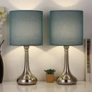 Table Lamps for Bedroom Set of 2 Industrial Table Lamp w/Blue Shade Silver Base