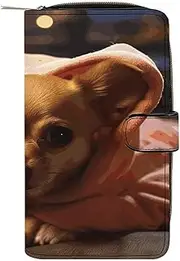 [RTSEBVN] Leather Wallet Multifunction Long Wallet Fashion Depressed Chihuahua Printing Leather Purse with For Women And Men, style, 19.7x11x3.5cm, Leather Wallet