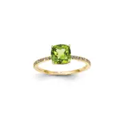 14K Yellow Gold Real Diamond and Peridot Square Ring