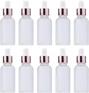 10 Pack, 1oz Glass Dropper Bottle, 30ml Frosted Essential Oils Bottle With Rose Gold Cap, Tincture Bottles, Leakproof (White)