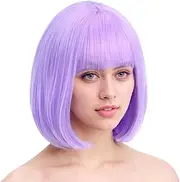 Purple Bob Wig with Bangs, 12 Inch High-Temperature Silk Short Wigs for Women, Girls, Cosplay, and Party