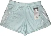 ADIDAS Ice Mint/White 3-STRIPE MESH RUNNING/TRAINING SHORTS BIG GIRLS M 10/12
