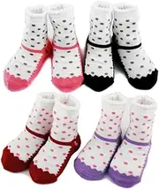 kilofly Non-Skid Baby Girl Shoe Socks, 4 Pairs, Infants to Toddlers