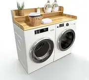 HUDABAIDI Wooden Washer Dryer Countertop with Shelf, 54" x 27.5" Laundry Room Countertop Over Machines, 2 Tier Topper Organization Waterproof Surface, Universal Fit, Edge Guard (Burlywood, 54X27.5IN)