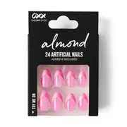 OXX Cosmetics 24 Pack Artificial Nails with Adhesive - Almond Shape, Pink Shimmer