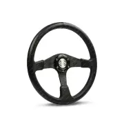SAAS Steering Wheel 15 Inch Leather Octane Black Spoke Shallow 25mm Dish