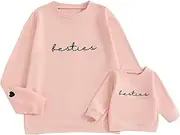 [Omkzanbi] Mommy and Me Outfits Besties Sweatshirt Retro Long Sleeve Pullover Tops Mom and Daughter Fall Family Matching Outfit
