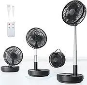 Primelove Portable Oscillating Travel Fan, 10400mAh Battery Operated Rechargeable USB Floor Table Desk Fan with Remote, 4 Speed Settings Pedestal Fan for Home Bedroom Office Camping, Black 8"