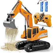 Daioller Remote Controlled Excavator from 3 4 5 6 Years, Electric Excavator with Metal Shovel/Light/Sound / 360° Rotation, Hydraulic RC Digger Toy for Children