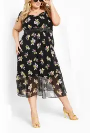 CITY CHIC Ariadne Maxi Dress Blk Melanie Ditsy Plus Size XS/14 NWT [RRP $149.95]