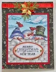 CHRISTMAS - Snowmen peaking over a wall - handmade card By DEE