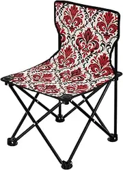 miaozhen Red and Black Baroque Vintage Flowers Compact Ultralight Camp Chair Ultra Lightweight Folding Backpack Chair Carry Bag Included