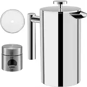 French Press With Coffee Bean Canister Include An Extra Filter (350ml/2 Cup), 304 Stainless Steel Coffee Plunger Tea Maker with Double Vacuum Insulation, No Coffee Grounds (350ML)