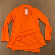 Urban CoCo Women's Medium Orange Asymmetrical Hem Drape Front Open Cardigan NWT