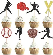 32 PCS Baseball Cupcake Toppers Glitter Baseball Players Sports Theme Cupcake Picks Baseball Theme Baby Shower Birthday Party Cake Decorations