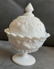 Milk Glass Westmoreland Grape Candy Dish with Lid