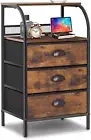 Nightstand Bedside Table Drawer Organizer Side Table with Fabric Drawers End Tab