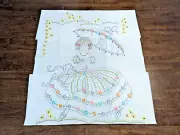 46"x42" 100%cotton QUILT Central PANEL w/Exquisite HAND EMBR 19"tall "BELLE" NEW