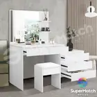 Dressing Table Stool Set Mirror Makeup Vanity Jewellery Table w/5 Drawers White