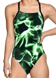 SPEEDO Flash Time FlyBack Green Black White Swim Suit Womens Female 24 28 32 34