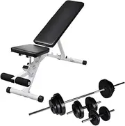 Workout Bench with Barbell and Dumbbell Set 30.5 kg Home Gym Fitness Equipment