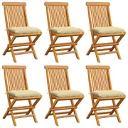 Garden Chairs with Cream White Cushions 6 pcs Solid Teak Wood vidaXL