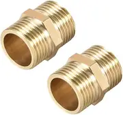 uxcell Brass Pipe Fitting Connector Straight Hex Nipple Coupler 3/8 x 3/8 G Male Thread Hose Fittings Gold Tone 2pcs