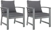 Solid Acacia Wood Garden Chairs with Dark Grey Cushions for Outdoor, Patio, Deck, Lounge, Dining - Wooden Chair, Set of