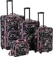 [Rockland] Fashion Softside Upright Luggage Set, Peace, 4-Piece Set (14/20/24/28), Fashion Softside Upright Luggage Set