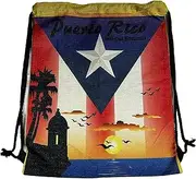 Puerto Rico Flag String Backpack Morro, Green, 19.6" x 16.5" inch, Sports Sackpack