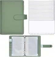 Twavang 15 PCS A6 Binder Pockets with PU Leather Notebook Binder Cover Refillable 6 Round Ring Binder Set for Personal Planner Organizer, Budget Binder, Savings Binder (Olive Green)