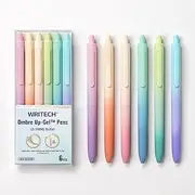 WRITECH Fine Point Gel Pens: 0.5mm Retractable Black Ink 6ct Smooth Writing No Bleed with Aesthetic Gradient Color Pen Barrel for Journaling Note Taking Sketching