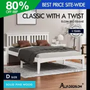 ALFORDSON Bed Frame Wooden Timber Double Size Mattress Base Platform White ELGIN