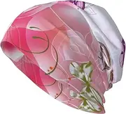 [ZaKhs] Pink Roses and Butterflies Print Beanie Hat Winter Warm Knit Hat Soft Skull Cap for Women Men, Black, One Size